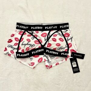 Playboy Bralette & Boyshort Set | Kiss Print | Logo Elastic | Size M - NWT